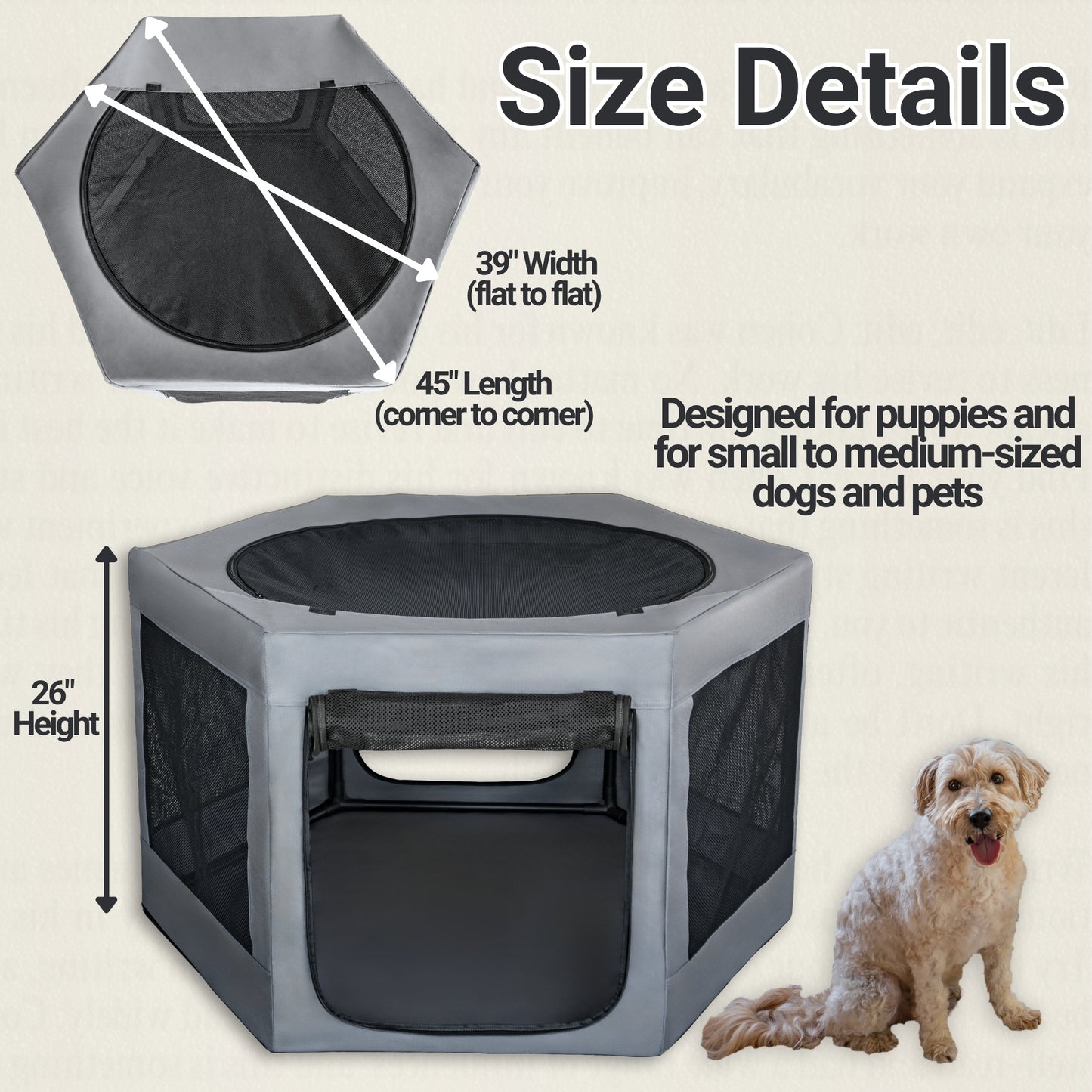 Pet Playpen Hexagon - Gray